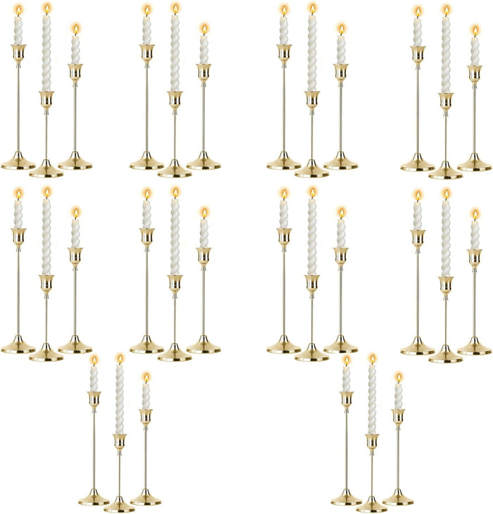 10 Sets Candle Gold Metal Candlestick Holders -Vintage Modern Metal Taper Candle Holders, Decorative Centerpiece for Table Mantel, Wedding Kitchen Home Decor, Wedding Gift,30Pcs