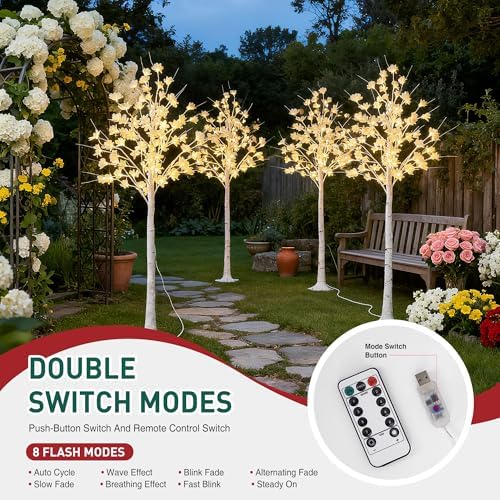 5ft white flower tree with lights,lighted flower tree, close-up detail