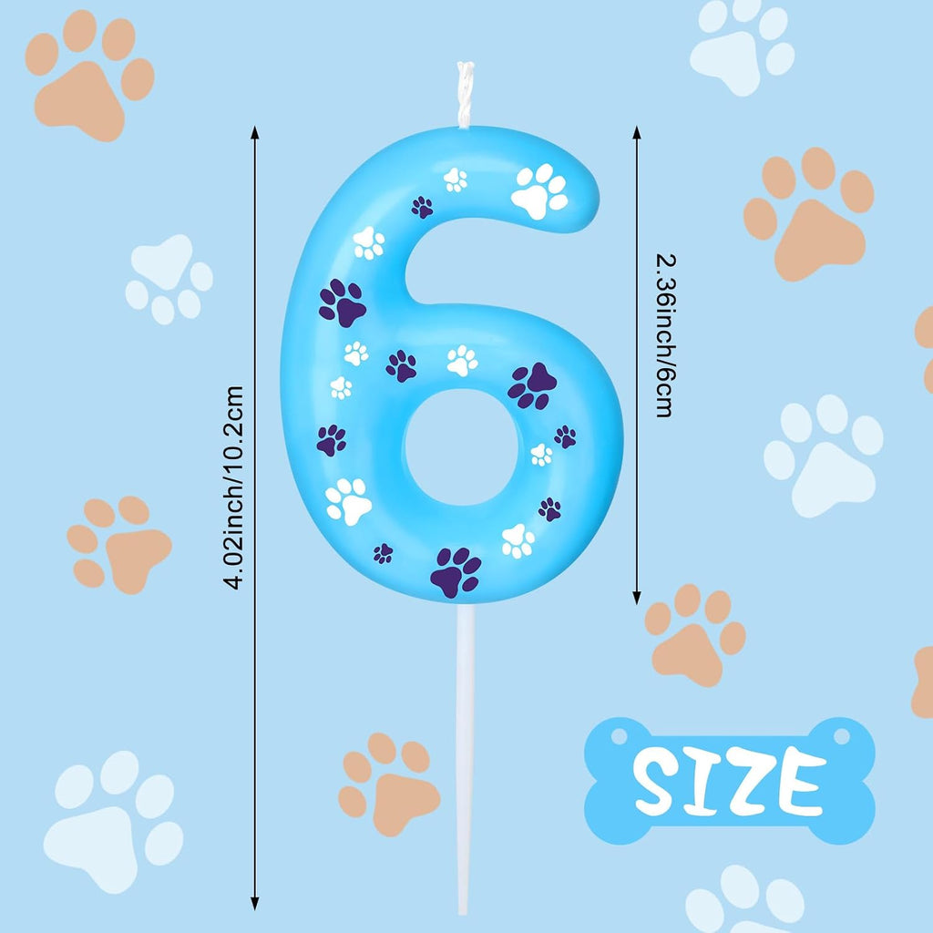 Threlaco Blue Dog Paw Birthday Number Candles Dog Paw Numeral Cake Topper Decorations for Kids Boy Girl Blue Birthday Decoration Party Supplies(Number 6)
