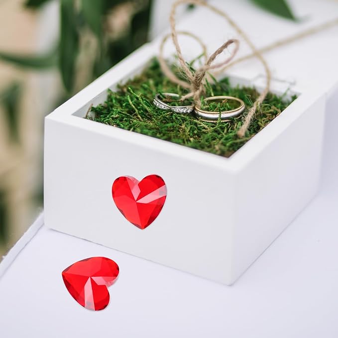 HEALLILY 20pcs Glass Red Heart Crystals Rhinestones Diamonds Valentines Day Wedding Table Scatter Confetti Vase Fillers