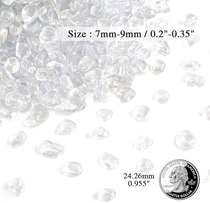 Hilitchi Glass Stones Rock Crystals Gemstones for Event Weddings Birthday Decoration Vase Fillers Table Scatter Party Table Decoration (White Rainbow Moonstone Aprox 1lb/455g/Bag)