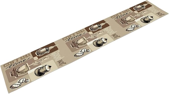 Coffee Table Runner,Vintage Style Coffee Cup Bean Abstract Theme Pattern Print Tablecloth Burlap for Hotel Indoors Outdoor Dining Room Kitchen Table Decor, 13x90in