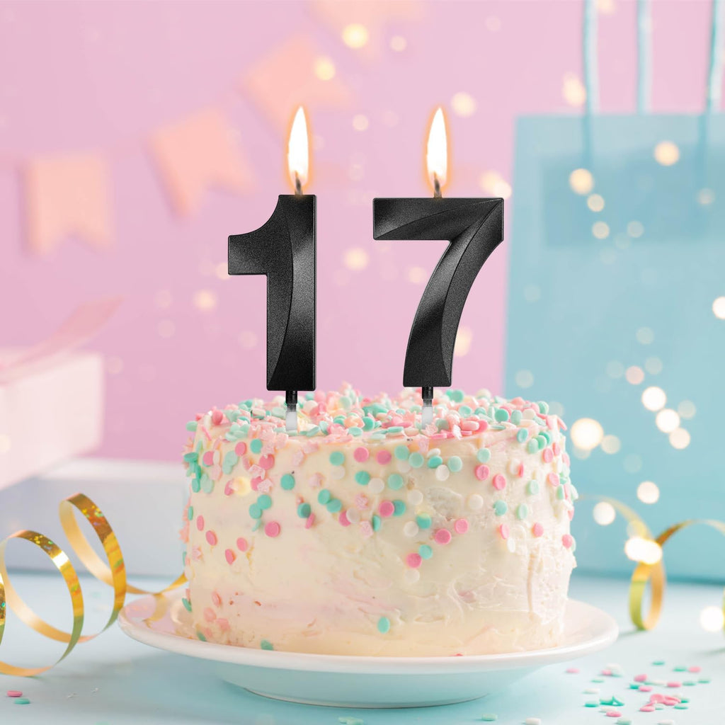 Number 17 Birthday Candles, 1.96 Inch Happy Birthday Cake Candles Cupcakes Topper Decoration for Birthday Party Wedding Anniversary Celebration Supplies (Black)