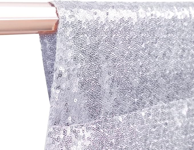 SquarePie Sequin Backdrop Non-Transparent Background Sparkly Curtain for Wedding Party 6FT x 8FT Silver