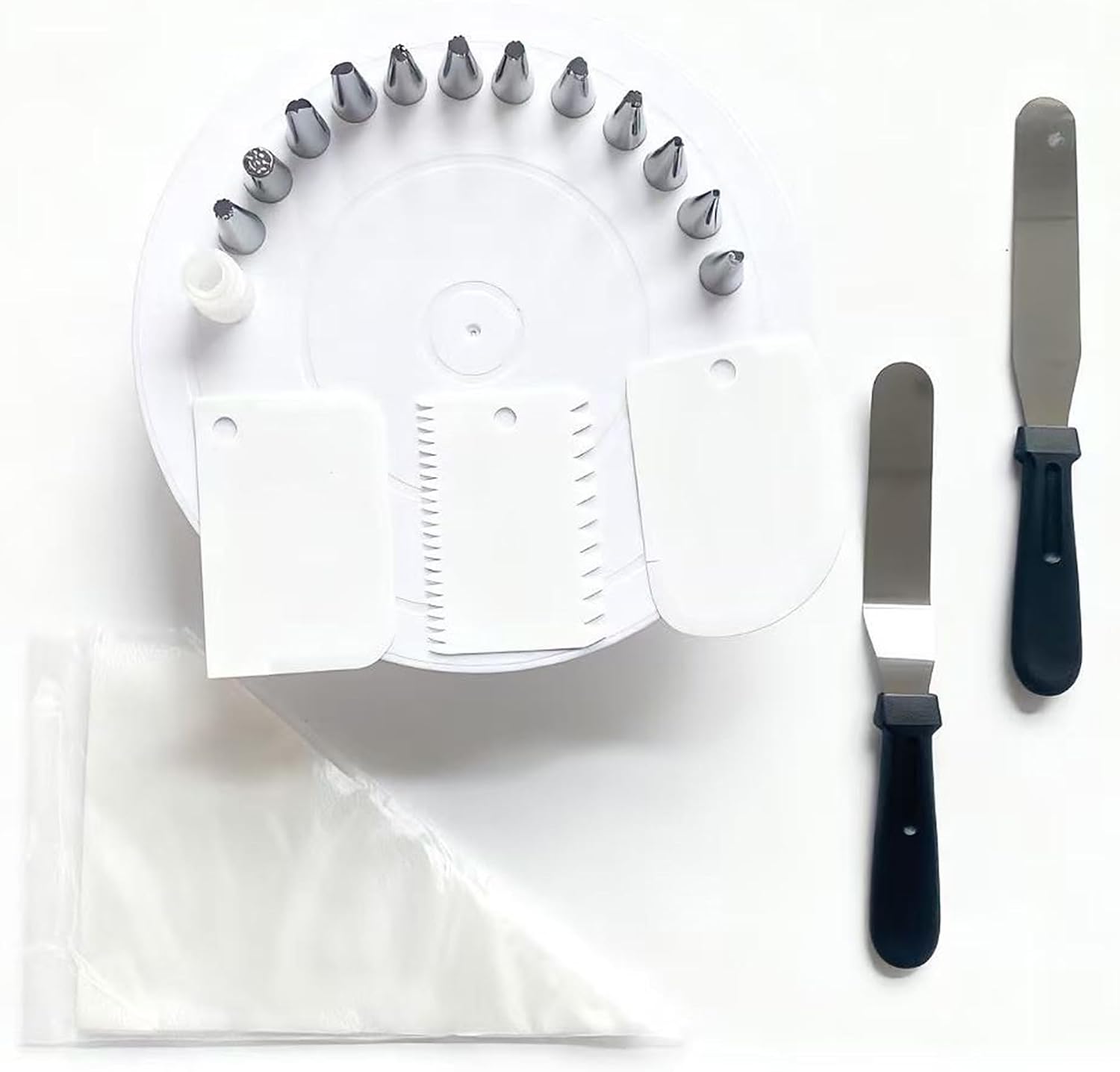 69PCS Cake Decorating Kit with Turntable, 12 Piping Tips, 50 Piping Bags, 3 Cake Scrapers & 2 Spatulas, Complete Cake Decorating Set and Baking Supplies for Beginners, Home Bakers