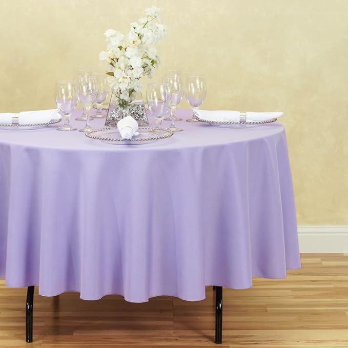 LTC LINENS 5 Pack 90 Inch Round Tablecloth Lavender - Wrinkle Resistant Table Cloth for Round Table -Washable Polyester Fabric Table Cover for Wedding, Party