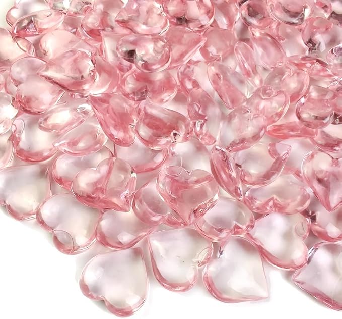200 Pcs Pink Acrylic Heart Shaped Crystals, 0.9 Inch Heart Crystal Rhinestones, Diamond Fake Gems for Vase Fillers,Table Scatters,Wedding Centerpieces,Birthday,Bridal Shower,Engagement Party