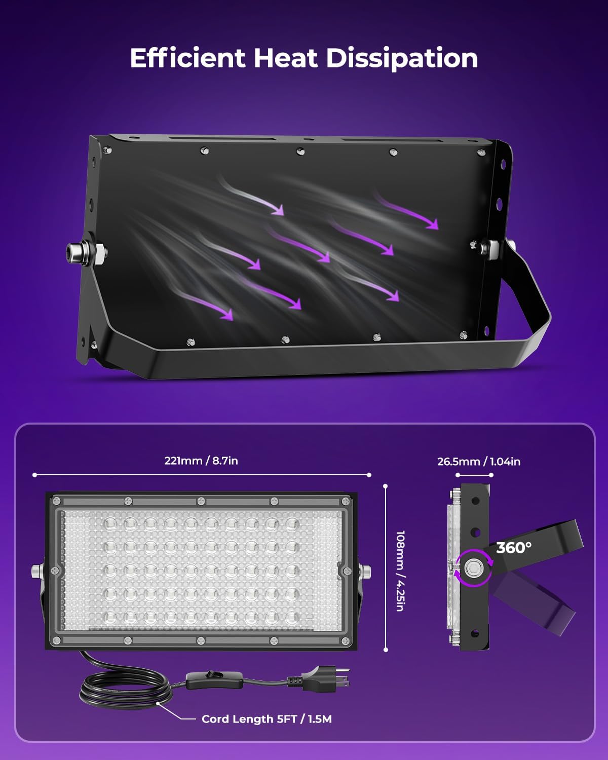 Onforu 50W LED Blacklight, LED Black Flood Light for Glow Party, 4 Pack