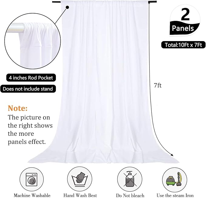 10 x 7 Feet White Backdrop Curtain for Partie, Background Curtains for Photoshoot, Birthday, Wedding, Halloween, Thanksgiving, Christmas, New Year Party Decorations 5Ft x 7Ft, 2 Panels