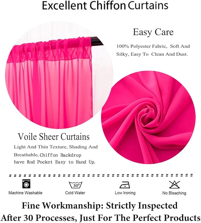 DUOBAO Hot Pink Chiffon Backdrop Curtains - 2 Panels 29"x96" - Wedding Sheer Backdrops for Elegant Living Room Voile Window Drapes Photography Wedding Ceremony Decor