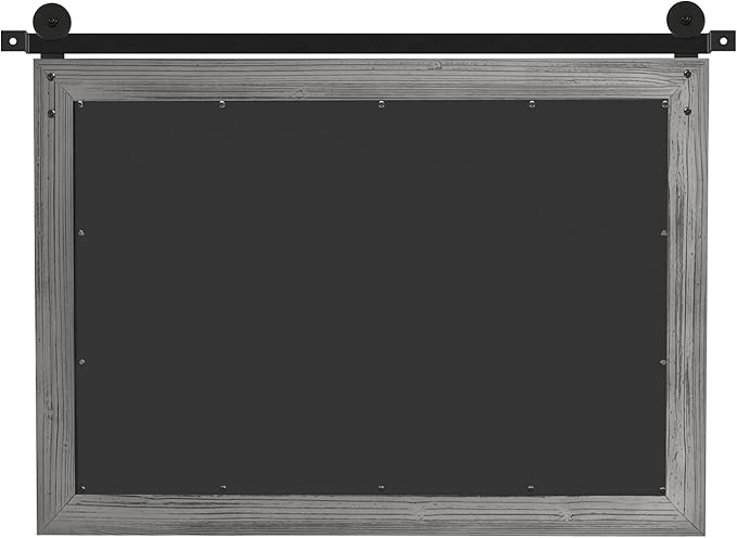 COGOOD Farmhouse Barn Door Mirror - 29" x 22" Rustic Wood Framed Wall Mirror for Bathroom, Living Room, Entryway Wall Decor (Grey)