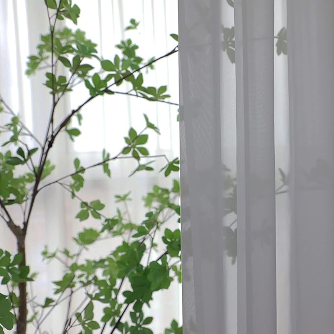 Window Gray Sheer Curtains 145 Inches Long 2 Panels Sheer Curtain Basic Rod Pocket Panel for Bedroom Children Living Room Yard Kitchen (Gray, 52" W x 145" L | 2 pcs)