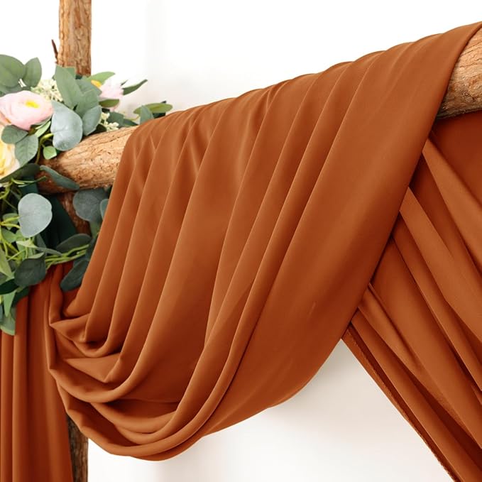 Wedding Arch Draping Fabric 2 Panels 30'' x 18FT Terracotta Sheer Chiffon Arch Drapery for Photo Booth Bridal Shower Baby Shower Church Decor Newborn Photography Christening Outdoor Party