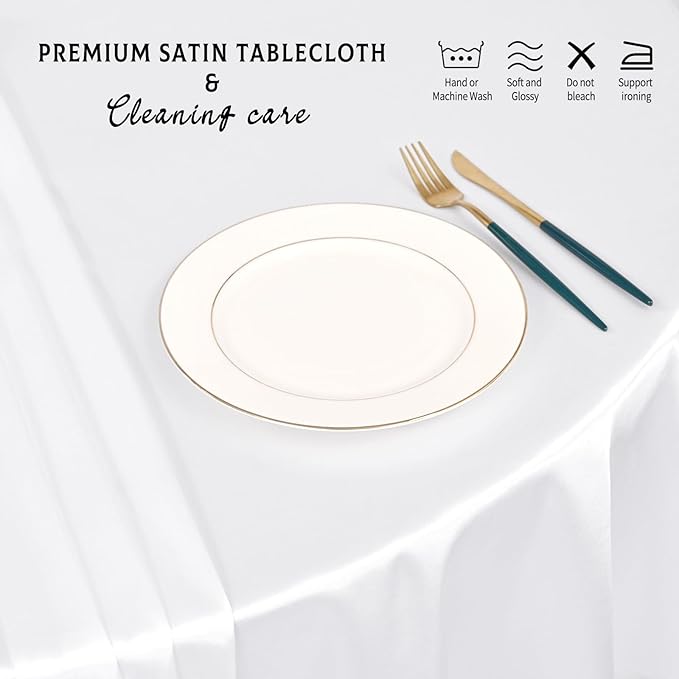 6 Packs Satin Tablecloth 120 Inch White Round Table Cloth Silk Tablecloth Smooth Fabric Overlay Satin Table Cover Decoration for Wedding Party Banquet Events