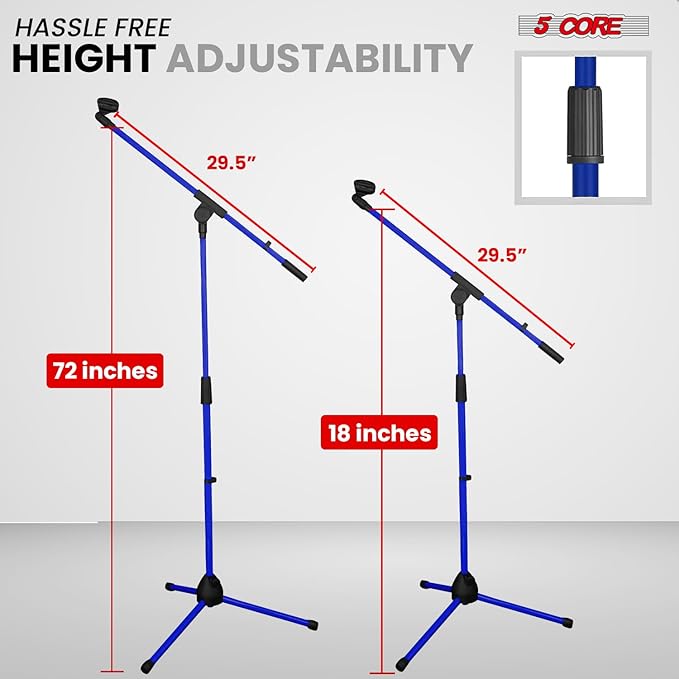 5 Core Tripod Mic Stand Floor Adjustable 18 to 72 Inches Sturdy Boom Arm Holder Microphone Stands Pedestal Para Microfono for Singing - MS 080 SKY D-BLU