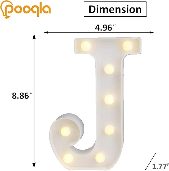 Pooqla LED Marquee Letter Lights Sign, Light Up Alphabet Letter for Home Party Wedding Decoration J