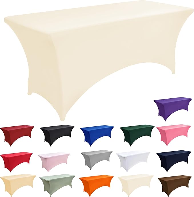 2-Pack 6ft Spandex Table Covers for Rectangle Standard Folding Tables - Wrinkle Resistant Stretch Tablecloths - Ultimate Fitted Table Protector for Parties, Trade Shows, Banquet