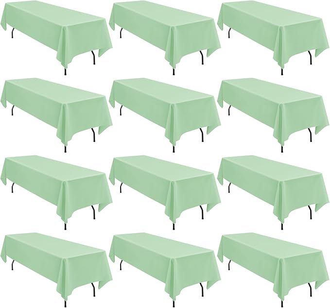 12 Pack 60 x 126 Inch Rectangle Tablecloth Sage Green Polyester Tablecloth for 8 Ft Rectangle Tables, Washable Fabric Table Cloth for Wedding Dining Table Buffet Parties Camping