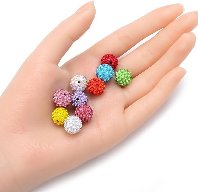 25pcs Adabele Grade A Suncatcher Crystal Rhinestone Pave Loose Beads 12mm Rose Pink Polymer Clay Disco Ball Spacers Compatible with Shamballa All Craft Jewelry Making DB12-3