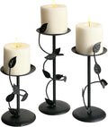 Lily’s Home Art Deco Climbing Vine Pillar Candle Holders, Steel, Black, Set of Three. Candles NOT Included