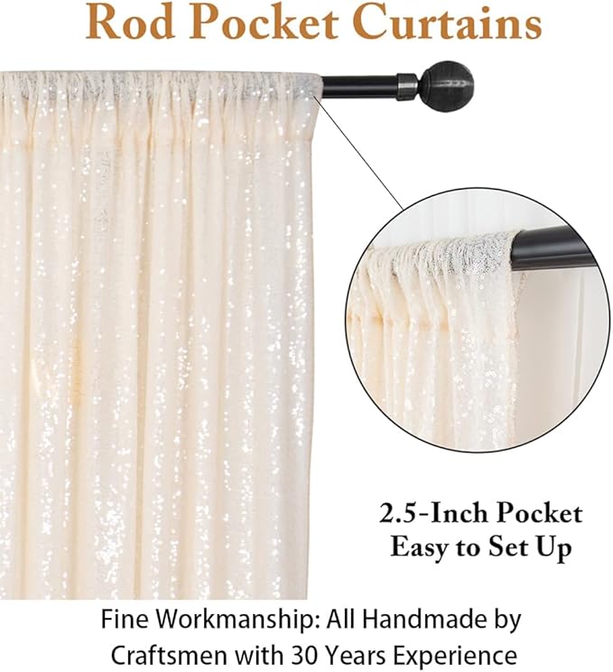 ShinyBeauty PHOTOBOOTH Background Choice-7FTx7FT-Ivory-Sequin Photography Backdrop Curtains for Wedding