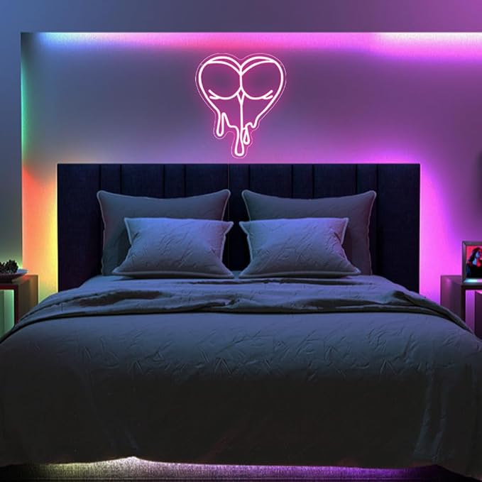 Pink Peach Neon Sign,Lady LED Light Sign for Backdrop,Melting Heart Wall Art Decor for Bar Pub Store Bedroom Club Party Man Cave,Gift for Men Women USB Powered（15"*12.6"）
