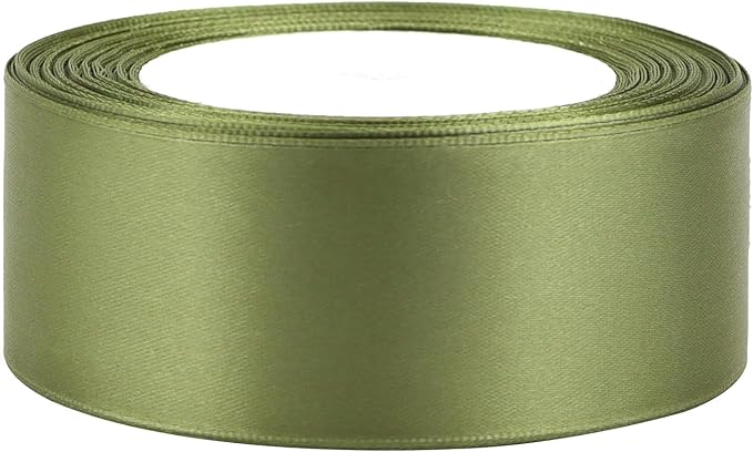 Olive Green Solid Satin Ribbon 1-1/2 Inch 25 Yards Solid Polyester Fabric Ribbon for Gift Wrapping Wedding Christmas Baby Shower Birthday Party Decoration Handmade Immortal Flower Craft