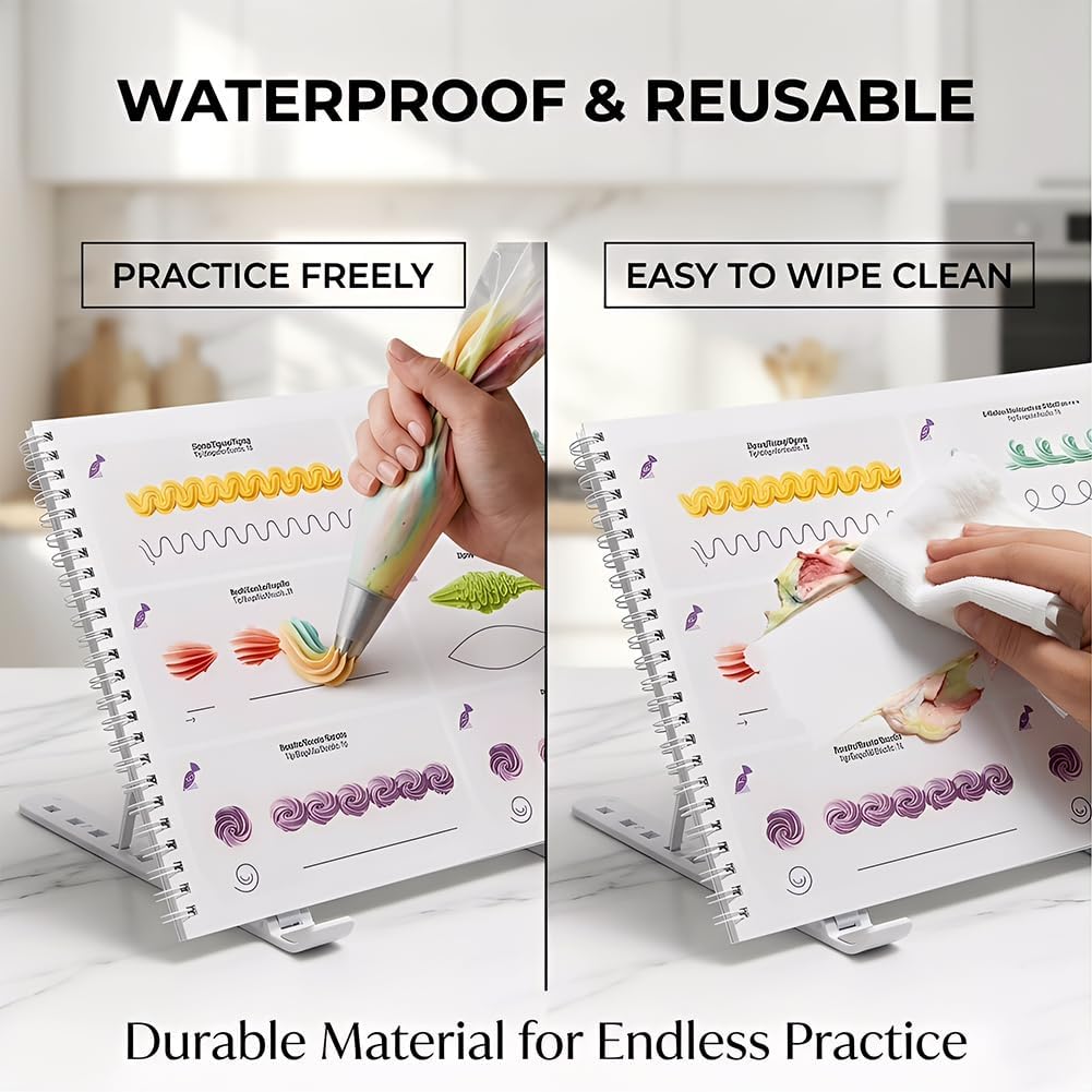 Upgraded Cake Practice Decorating Board Thickened Waterproof, 23 Sheets Icing Piping Nozzles Practice Drawings Cake Decorating Kit Baking Supplies for Beginner Home Baker