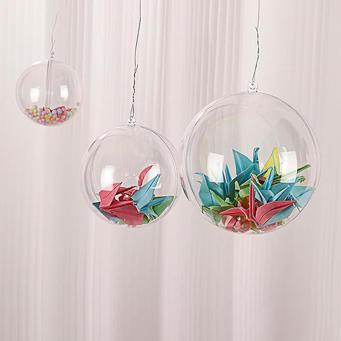 Fillable Christmas Ornaments Balls 80mm 10pk Clear Plastic Fillable Ornaments for Crafts, DIY Hanging Transparent Ball Ornaments for Christmas Tree Decorations Indoor Home Decor Wedding Party Supplies