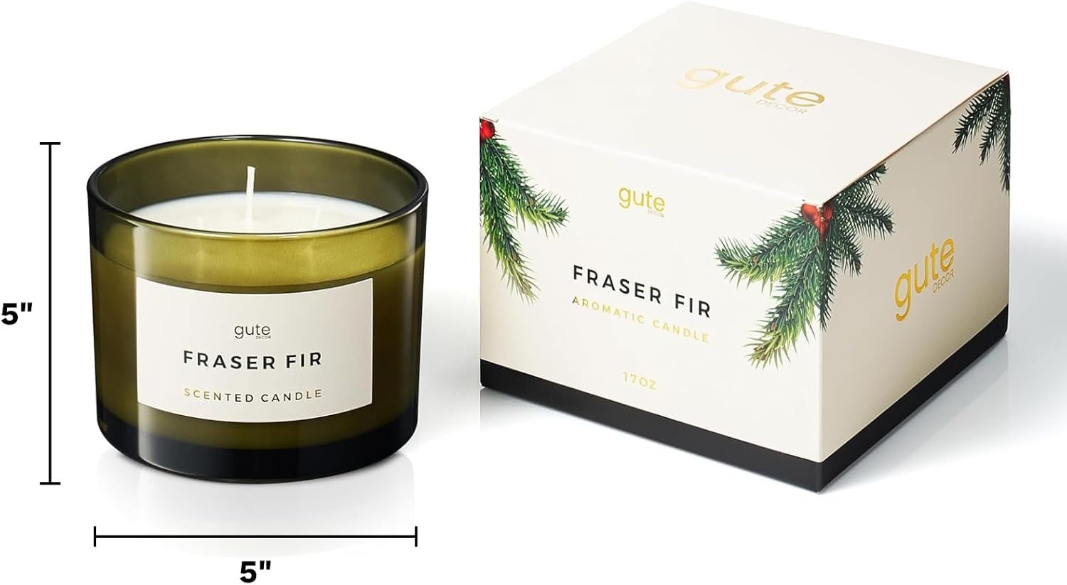 Fraser Fir 3-Wick Festive Winter Scented Soy Candle Reed Diffuser 17oz - Seasonal Home Fragrance, Aromatic Diffuser Set, Non-Toxic Candles, Forest Pine - Inspired by Winter Trees