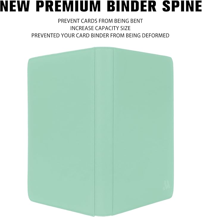 Premium 1000+ Pockets Card Binder,16 Pockets Trading Card Binder Ringless Side Loading Trading Card Album Folder for TCG - Light Green
