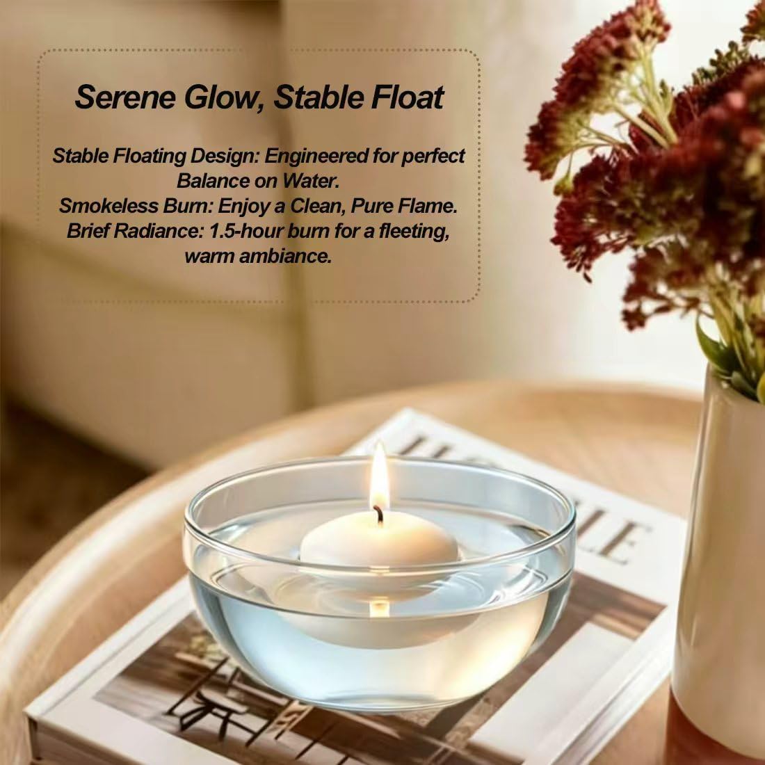 White Floating Candles 30Pcs, 1.45 Inch Diameter, 1.5 Hours Burn Time, Unscented Small Floating Candles for Wedding Party Bath Spa Valentine Christmas Home Romantic Decor