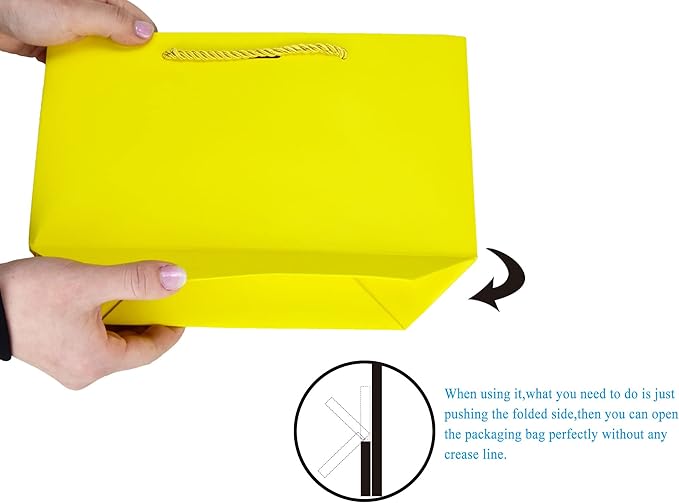 HUAPRINT Gift Bags with Handles,7.48×3.54×7.9 inches,Party Favor Bags with Bow Ribbon,12Pcs Yellow Paper Bags for Birthday Wedding Bridesmaid Present Celebration Holiday