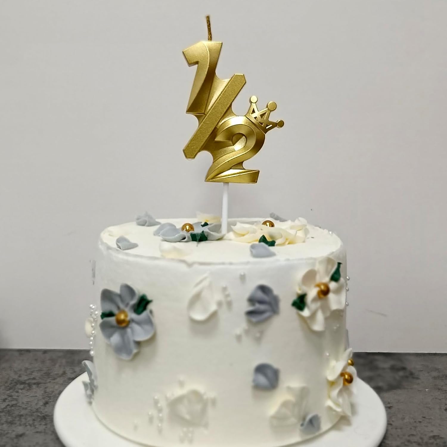 Number 1/2 Birthday Candle Half Years Old Six Monthes Happy Cake Topper Decorations 3D Crown (Crown-1/2, Gold)