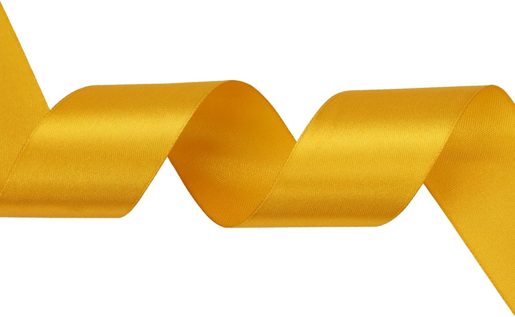 1-1/2 inch Golden Satin Ribbon 50 Yards Solid Fabric Ribbons Roll for Wedding Invitations, Bridal Bouquets, Sewing, Party Decorations, Gift Wrapping and More