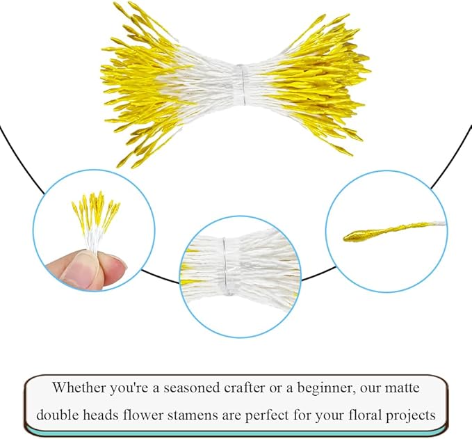 HAHIYO 1000Pcs 1mm Yellow Pearl Double Head Flower Pistil for Flower Making Scrapbook Decoration Mini Handmade Artificial Pistil Pearlized Floral Stamen Pollen