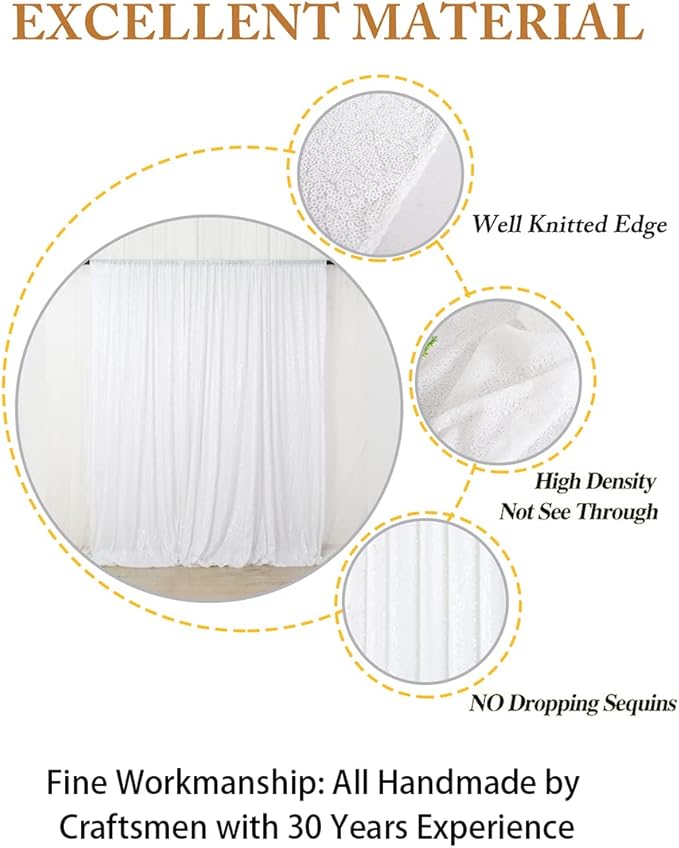 ShinyBeauty 2 Panels White Sequin Backdrop Curtain | 5Ft x 10Ft Glitter Wedding & Photography Background | Shimmer Curtains | Payette Sequin Fabric | Elegant & Durable Photo Backdrop