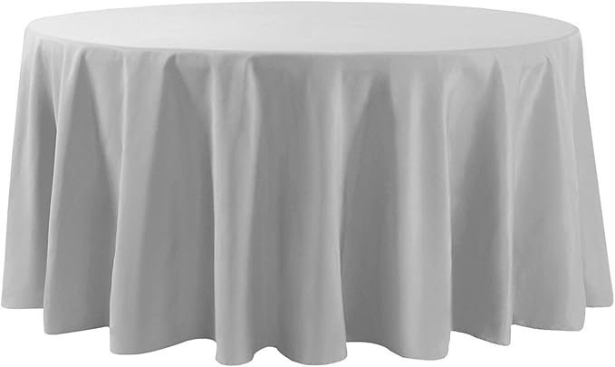 108 inch Round Tablecloth Washable Polyester Table Cloth Decorative Table Cover for Wedding Party Dining Banquet（108 inch,Silver）