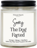 CEDAR CRATE MARKET - Gifts for Dog Lovers | Dad Gifts | Pet Sitter Gift | Funny Candle for Men Women | Sorry The Dog Farted Candle | Orange Patchouli Scented | Made in The USA