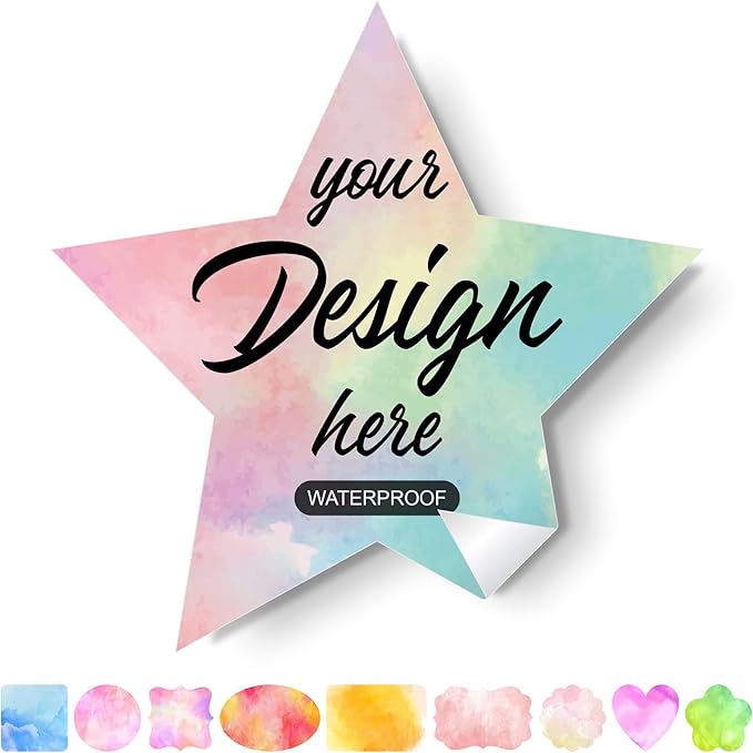 Custom Stickers Personalized Labels - Customized Stickers with Any Design Image Logo Text,Custom Stickers for Business Logo,Custom Thank You Label Stickers,100 Labels (Star,1.5"x1.5")