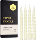 Beeswax Taper Candles Set of 4,Spiral Taper Candle Dripless Short Candle Sticks for Dinner Wedding Party Christmas Home Decorations - 7 inch in Height- Off White