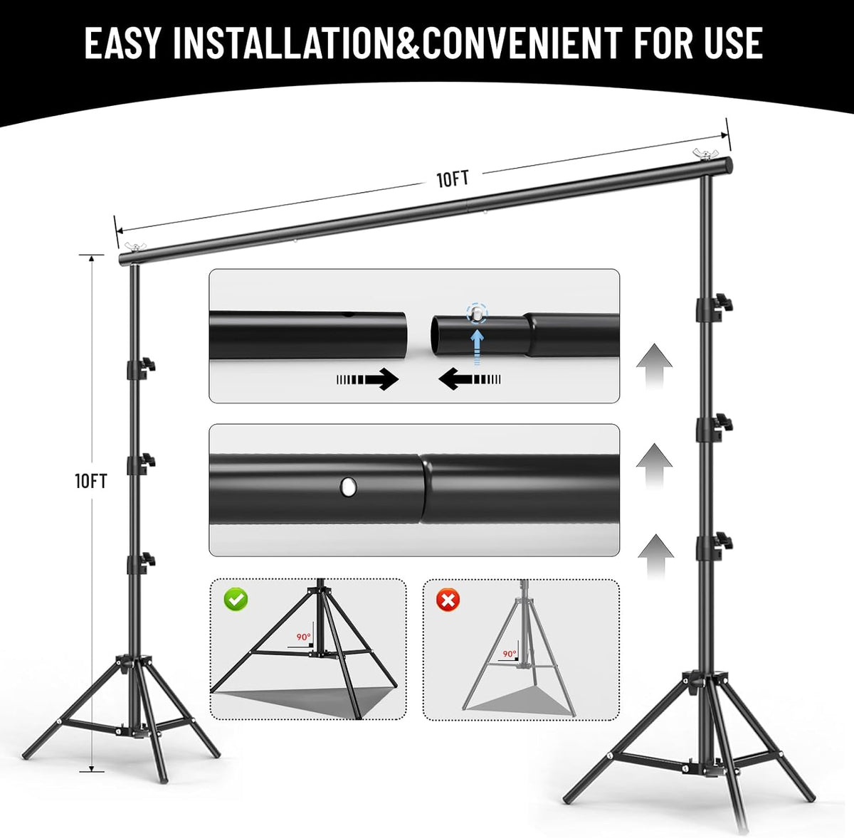 BEIYANG 10x10FT Backdrop Stand, Background Support Kit for Photography, 2 Adj...
