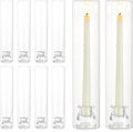 NUPTIO Candlestick Holder Bulk for Centerpiece: Set of 10 Hurricane Glass Taper Candles Holder - Clear Candle Stick Stand with Tall Cylinder Shade for Fall Thanksgiving Christmas Party Decor