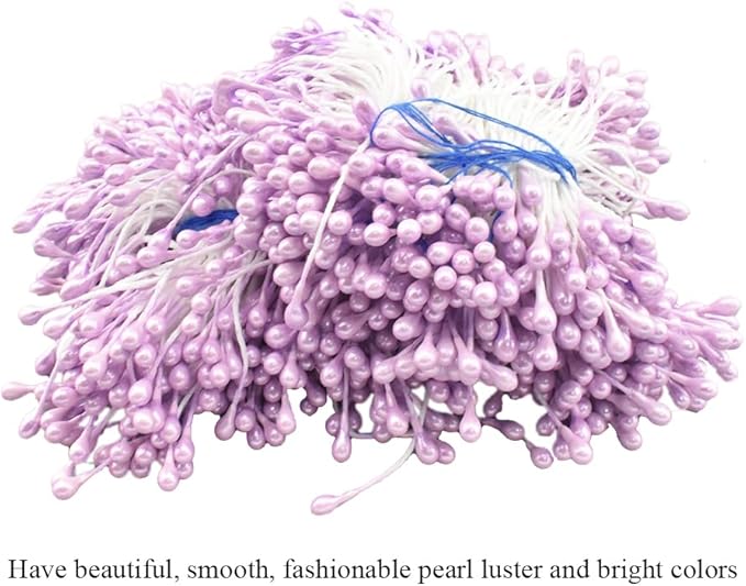 HAHIYO 700Pcs 3mm Light Purple Pearl Double Head Flower Stamen - Artificial Pistil for Floral Making, Scrapbook Decoration