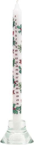 Alison Gardiner Holly and The Ivy Dinner Candle - Festive Illustrator Wax Advent Candle 15.5" Tall - Unscented Christmas Countdown Candle with 12 Hour Burn Time - Made in England
