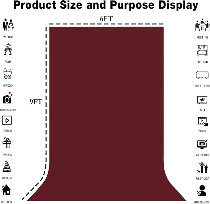 6x9FT Burgundy Red Screen Backdrop for Photography Photo Booth Wine Red Backdrop for Photoshoot Background