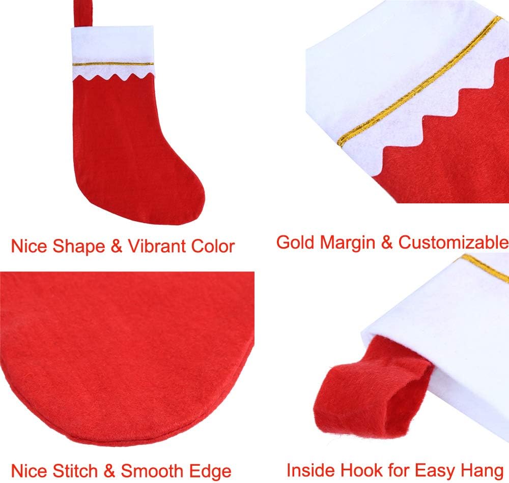 CCINEE 12pcs Red Felt Christmas Stockings 15" Party Favors Stockings for Xmas Decoration