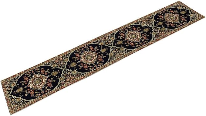 Vintage Boho Floral Table Runner, Rustic Country Farmhouse Black Bohemia Flower Pattern for Home Kitchen Table Decor Dining Cafe Room Wedding Party Decor 13x120in