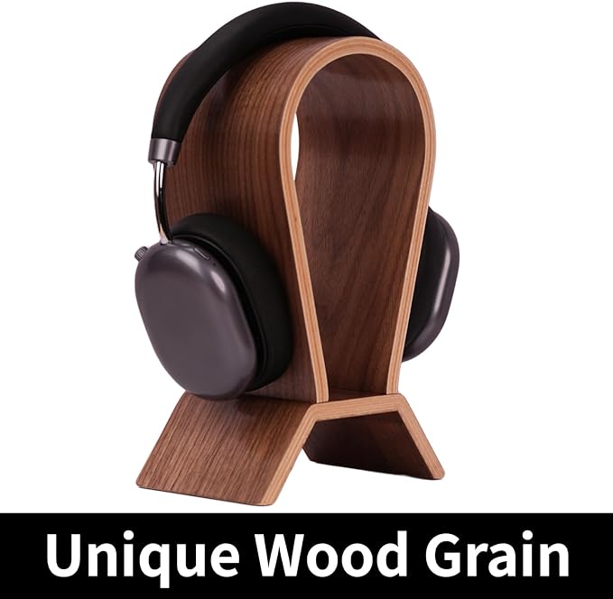 Wood Headphone Stand for Desk - Headset Holder Cute Gaming Wooden Headphones Hanger Hook Rack Base Storage Head Phone Accessories