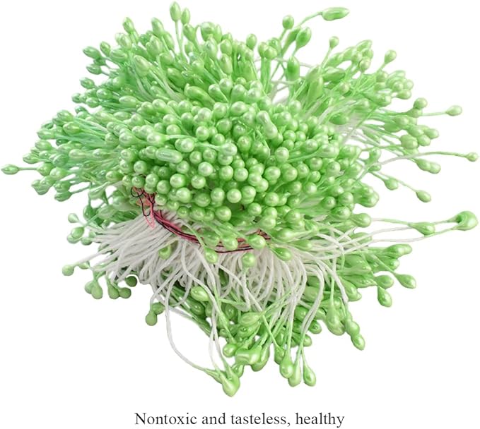 HAHIYO 700Pcs 3mm Light Green Pearl Double Head Flower Stamen Pistil Hand-Made Artificial Flower Pistil para Flore Pearlized Floral Stamen Flower Pollen Stamen for Flower Making Scrapbook Decoration